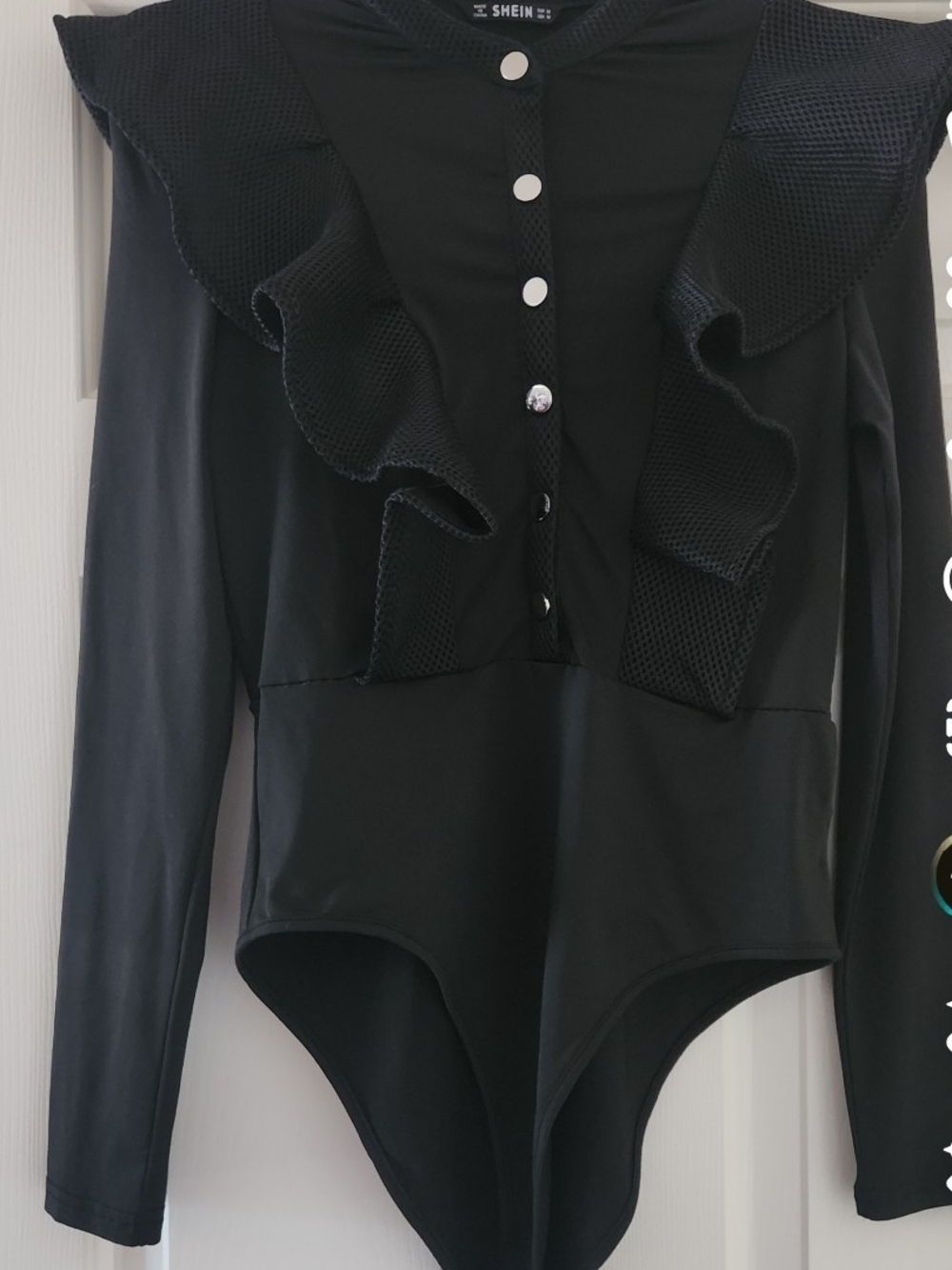SHEIN Black Long Sleeve Ruffle Bodysuit for Kids